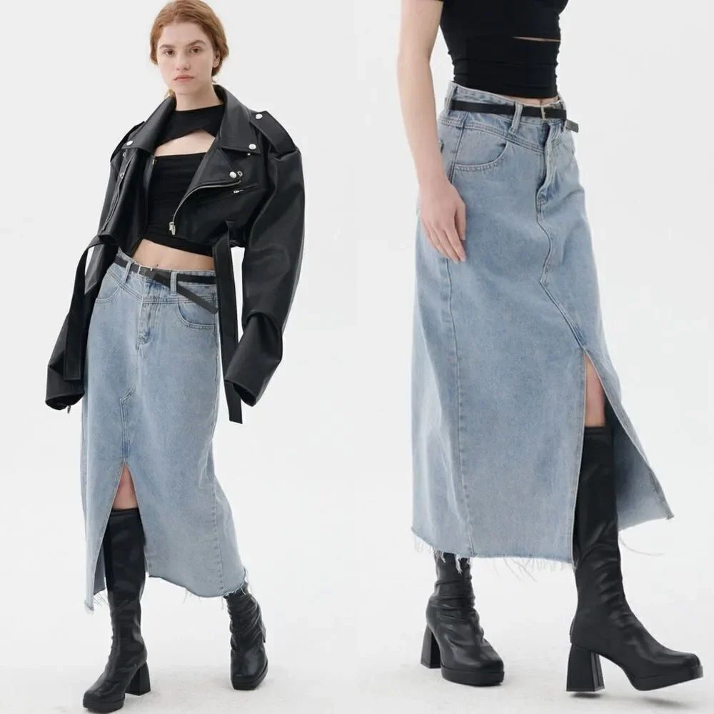 Storets Peyton Midi Blue Denim Skirt Size XS